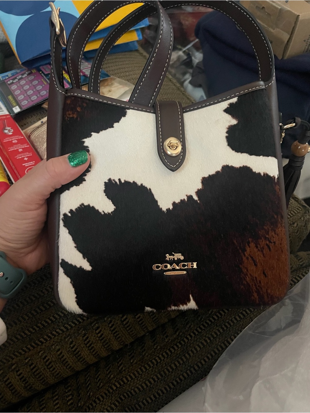 COACH Women's Cowhide Patch Small Tote - Brown/Black/White